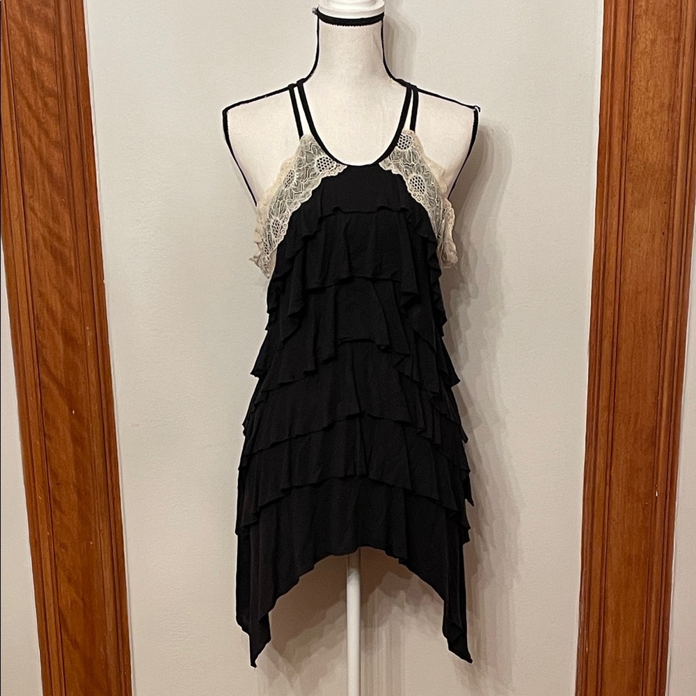 Free People Black Tunic with Cream Lace